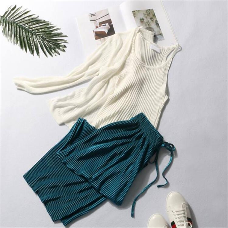 High Waist Sagging Loose Pants Chiffon Ice Silk Nine-point Pants Pleated Wide-leg Pants
