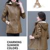Autumn Winter Women's Fleece Leather Jacket Slim Plus Velvet Hooded Leather Biker Jacket Thick Flocked Leather Coat