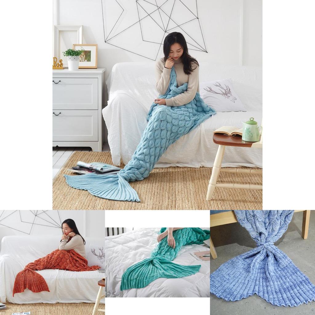Mermaid Tail Knitted Blanket With Lightweight Faux Cashmere Perfect For Spring And Autumn Use