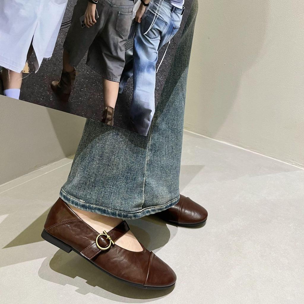 2025 Осень Французский Ретро Мэри Джейн Женские Туфли-балетки с Ремешком и Круглым Носком