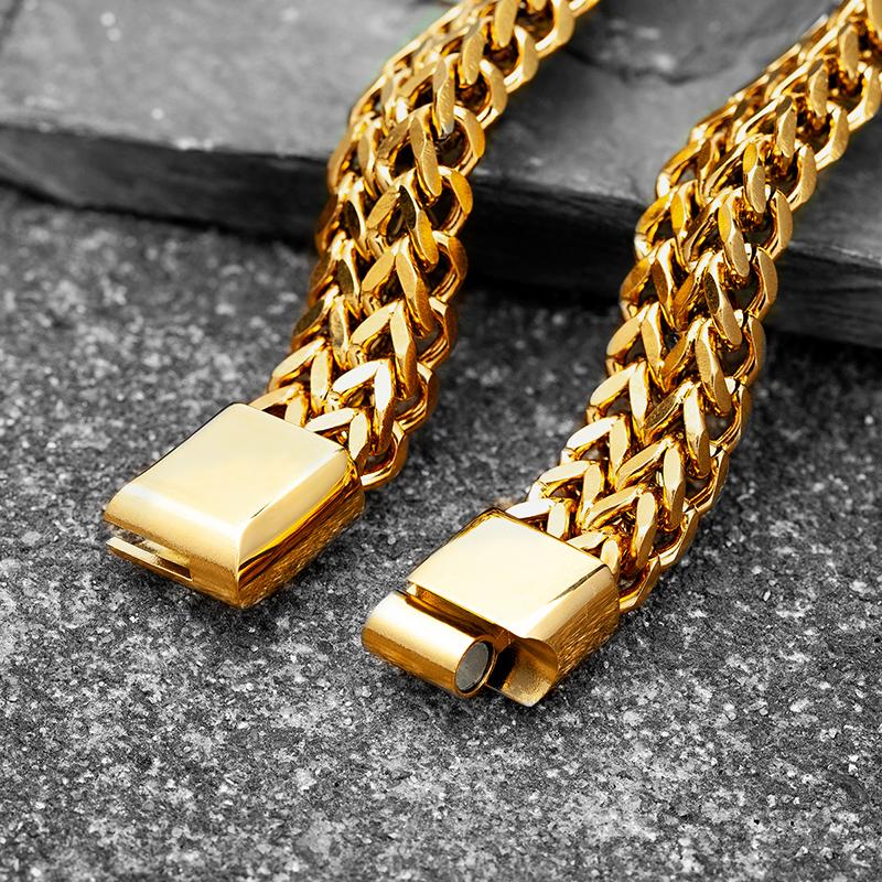 Браслеты Мужские звенья цепи на руку Хип-хоп браслет из нержавеющей стали Золотая цепь Стальной браслет Ювелирные изделия Подарки для мужчин Аксессуары