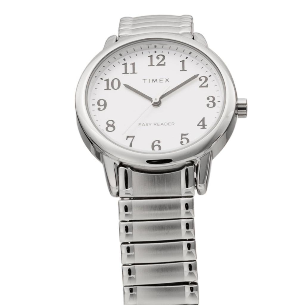 TIMEX Часы EASY READER с белым циферблатом из нержавеющей стали, минеральным стеклом, кварцевые, 30 мм, американский часовой бренд TW2V94700, унисекс, серебристый [TIMEX] [Товар]