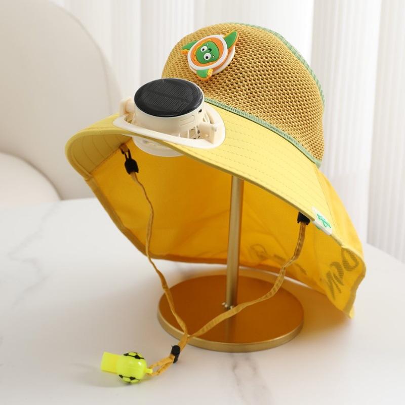 Children's hat summer solar charging fan shawl hat boys and girls sunshade eaves empty top bucket hat