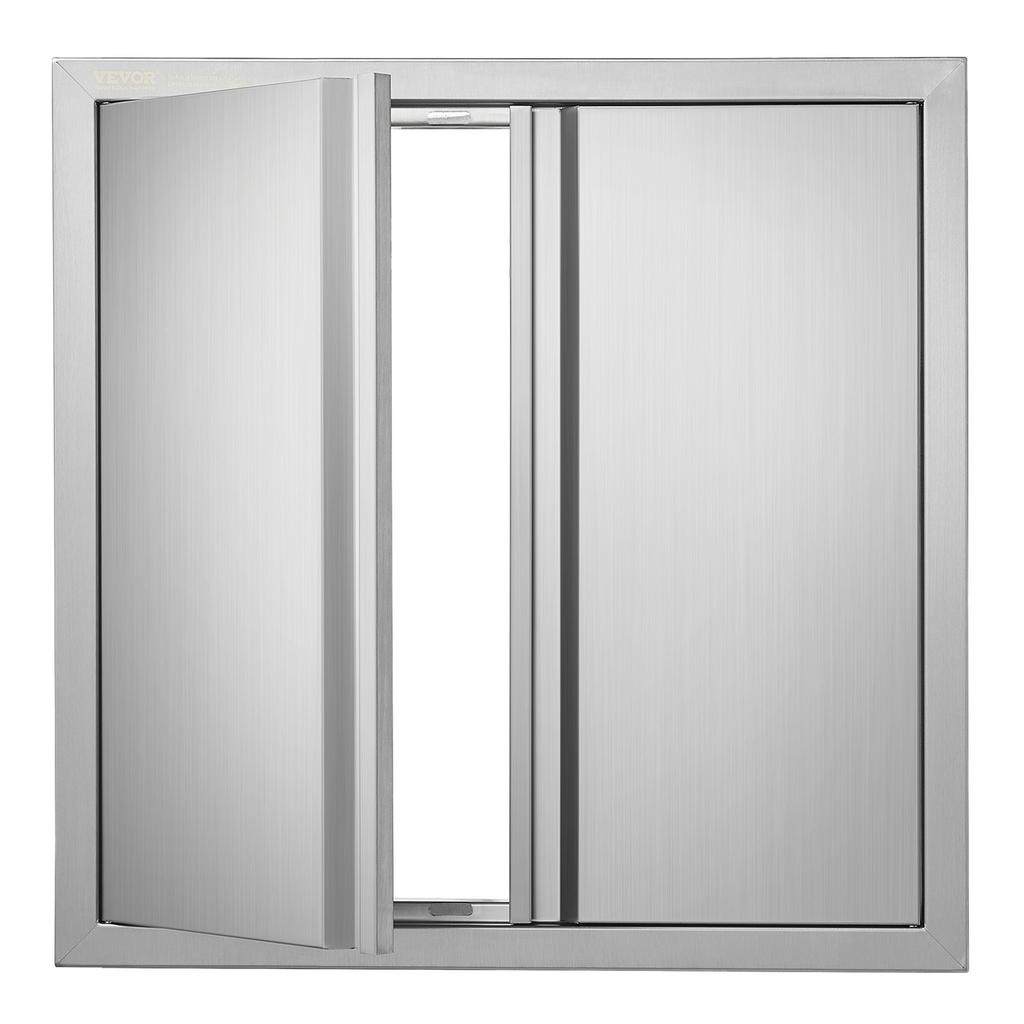 BBQ Access Door, 610x610 mm Double Outdoor Kitchen Door, Stainless Steel Flush Mount Door, Wall Vertical Door with Recessed Handles , for BBQ Island,