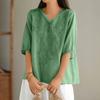 Женские однотонные винтажные свободные топы из тонкого хлопкового льна с V-образным вырезом, пуловеры
