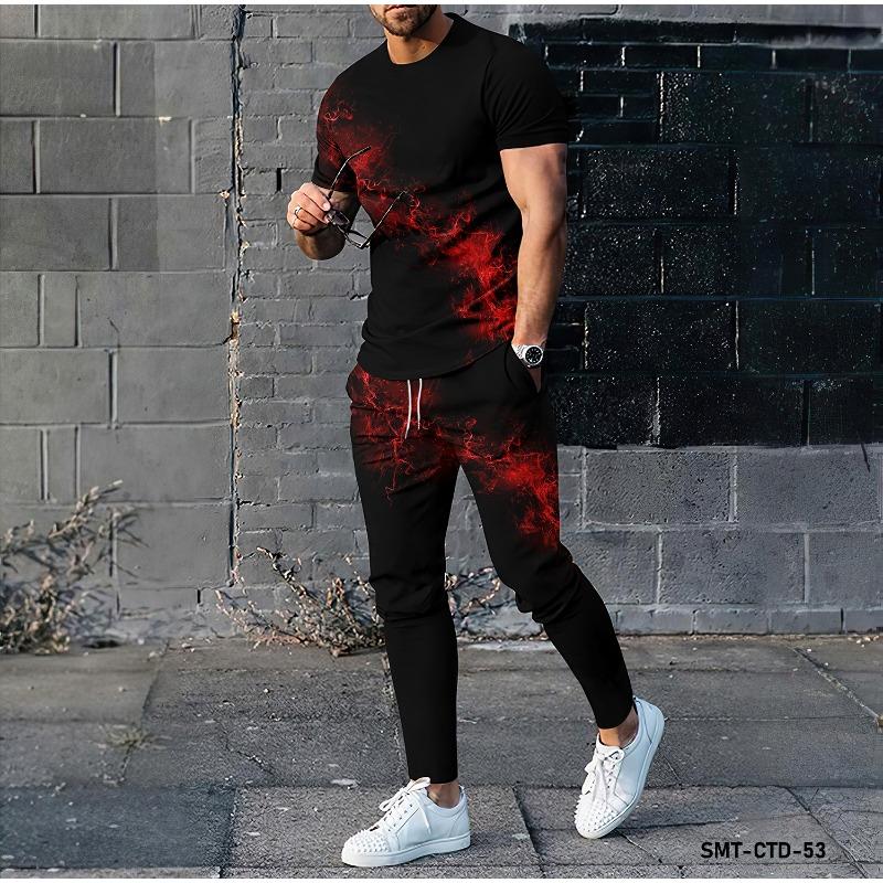 Dotted Graffiti Pattern 3D Printing Fashion Short Sleeved T-shirt and Pants Two-piece Men's Clothing Set