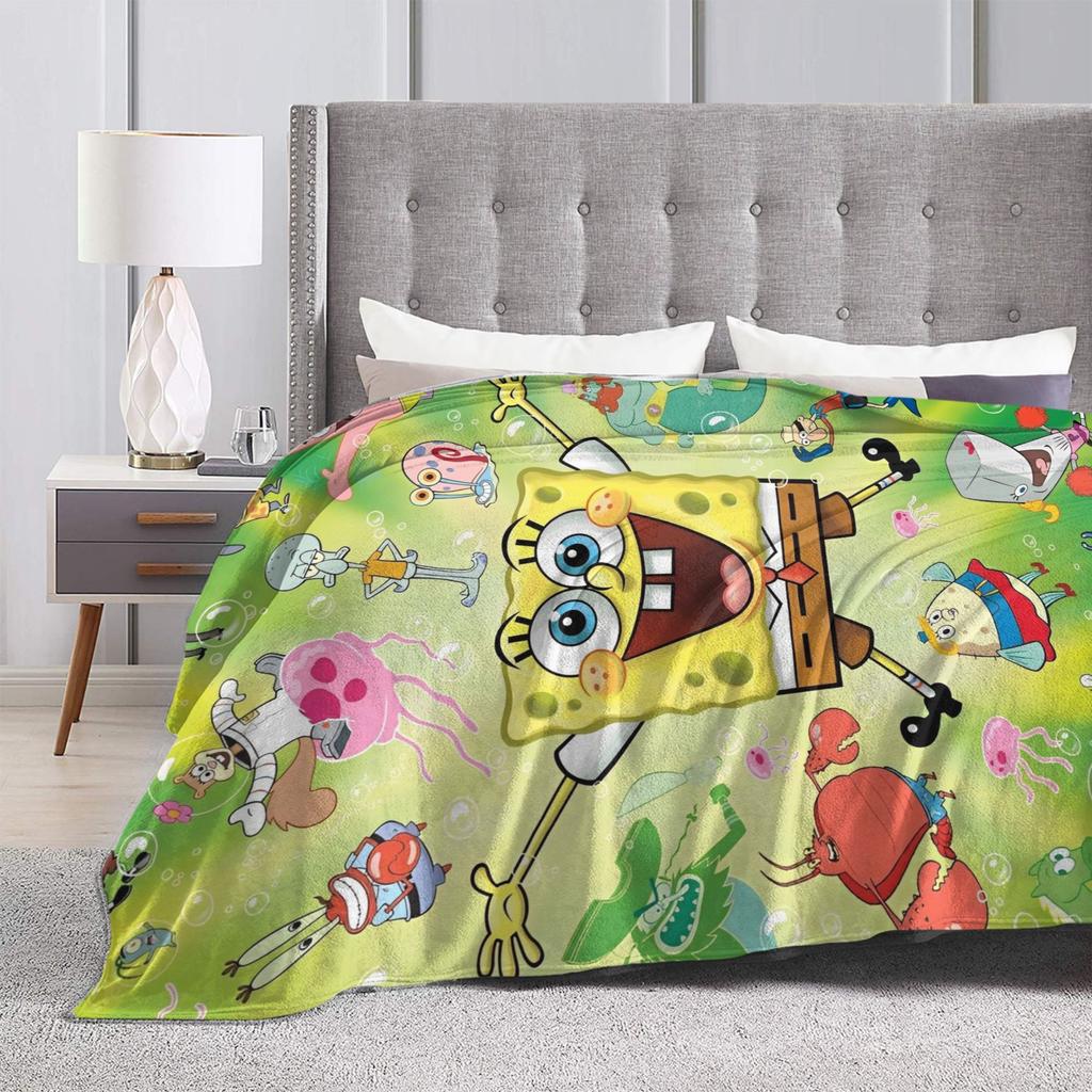 Cartoon Animated Blanket Cover SpongeBob SquarePants Fleece Throw Blankets Bedding Couch Portable Ultra-Soft Warm Bedspreads