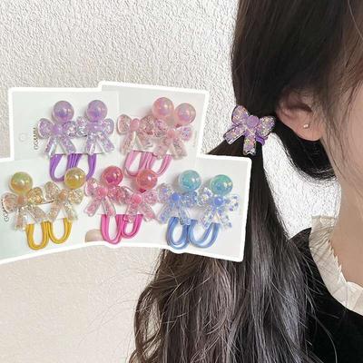 2 штуки красочные блестящие галстуки-бабочки, принцессные головные уборы, эластичные резинки для волос для детей, милые детские резинки для волос, аксессуары для волос для девочек