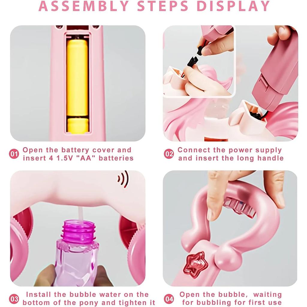 Pony Bubble Machine for Kids Automatic Bubble Lawn Mower with Light & Music Bubble Cart Outdoor Push Toys for Birthday Gift