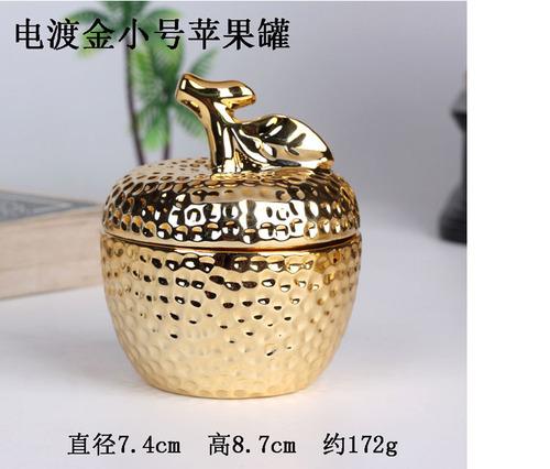 Creative Electroplating Ceramic Fruit Storage Jar Golden Pear Apple Living Room Decor Ring Necklace Storage Box Home Decoration