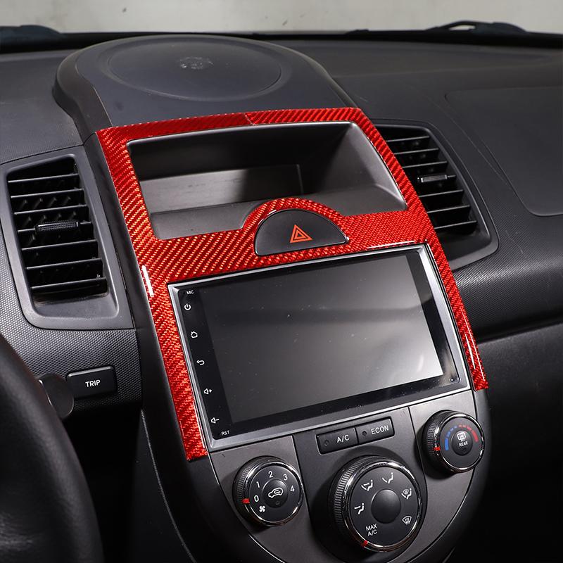 Для Kia Soul AM 09-13 мягкое углеродное волокно, центральный блок управления автомобиля, панель переключателей, навигационная рамка, накладки, наклейка на автомобиль