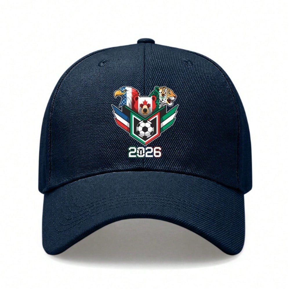[Patriotic Baseball Cap] 2026 Soccer Theme Print Unisex Adjustable Breathable Lightweight Polyester Hat For Outdoor Sports Festivals Gift - Dad Hat,