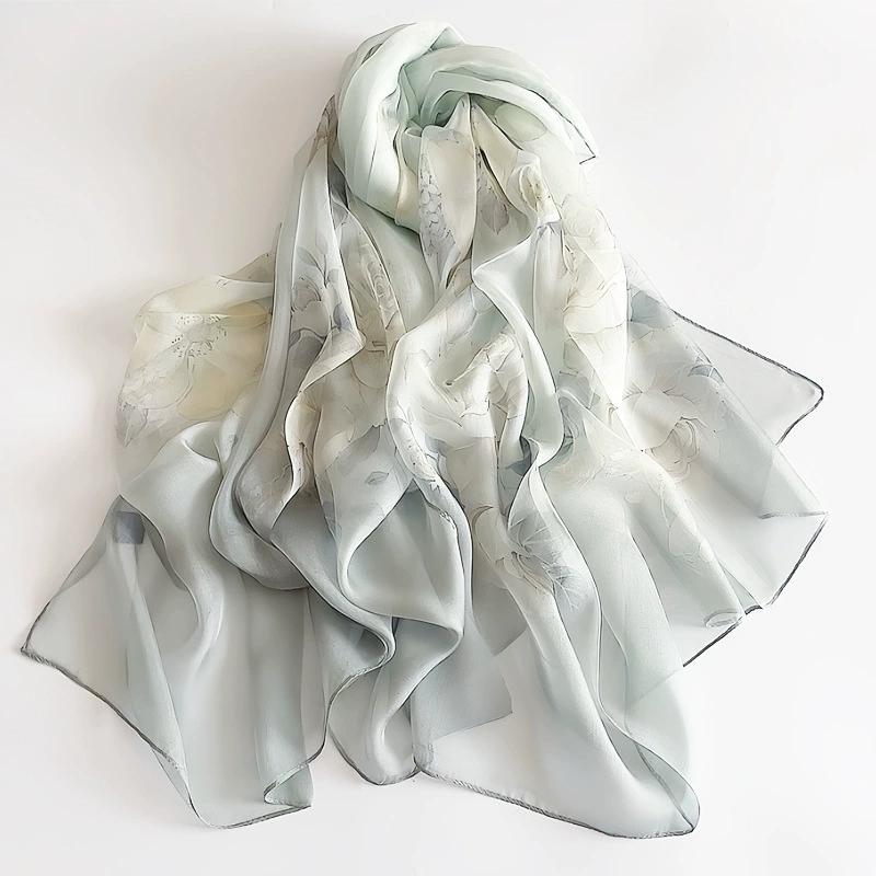 Весна Лето Женские Большого размера Принтованные Пляжные Шали Мусульманские Хиджабы Дорожные Тонкие Солнцезащитные Шарфы/Шарфы 100% Шелк Пляжный Шарф