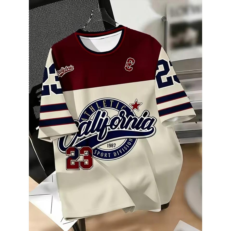 Мужская футболка California 23 1987 Винтажная с графикой 3D Блок цветом Короткий рукав Круглый вырез Хип-Хоп Уличный стиль Ретро Повседневная Летняя футболка К