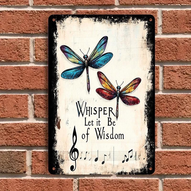 1 piece: Whispering Dragonfly Tin Wall Hanging, Retro Music Sheet Pattern Wall Decoration, Suitable for Living Room, Bedroom, an