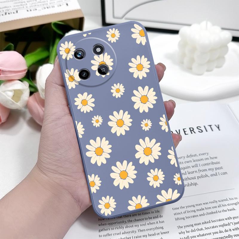 Чехол-ромашка с текстурой для OPPO Realme 11 10 9 9i 8 8i 7 Pro Plus C35 C21Y C25Y C25 4G 5G, чехол из жидкого силикона