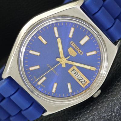 ЯПОНИЯ ВИНТАЖ SEIKO 5 АВТОМАТИЧЕСКИЕ МУЖСКИЕ ЧАСЫ С СИНИМ ЦИФЕРБЛАТОМ a701547-5