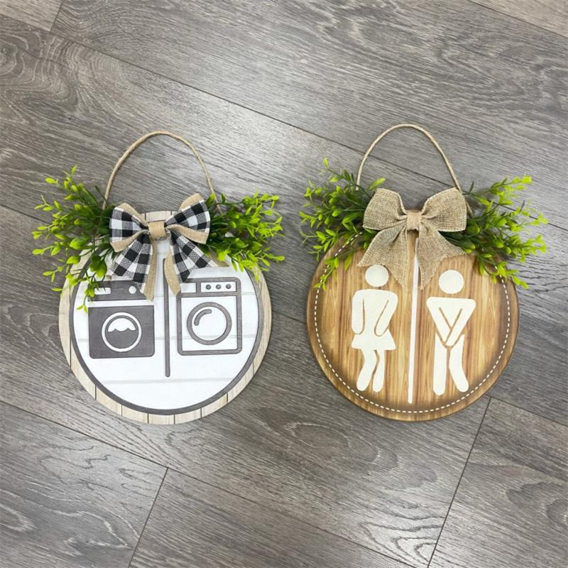 Деревенский венок, деревянный знак, настенный декор, круглые таблички, дверные знаки для прачечной, подвесной знак для ванной комнаты, унисекс, декор для туалета, забавный