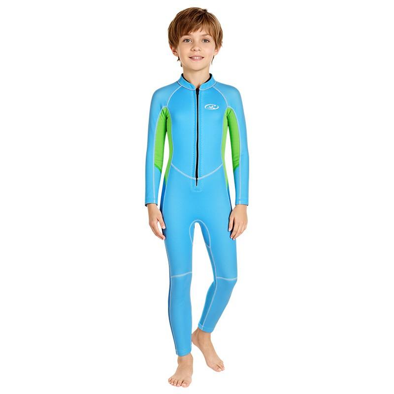Kids Full Wetsuit Snorkeling Diving Surfing Warm Thermal Long Sleeve Pants UV Protection Black Light Blue