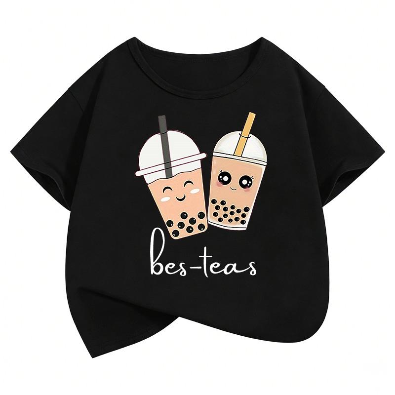 Kawaii Tea Design Cartoon T Shirts Short Sleeve Kids Children's T-shirt Boys Girls Summer Spring Casual Top Tee Shirt