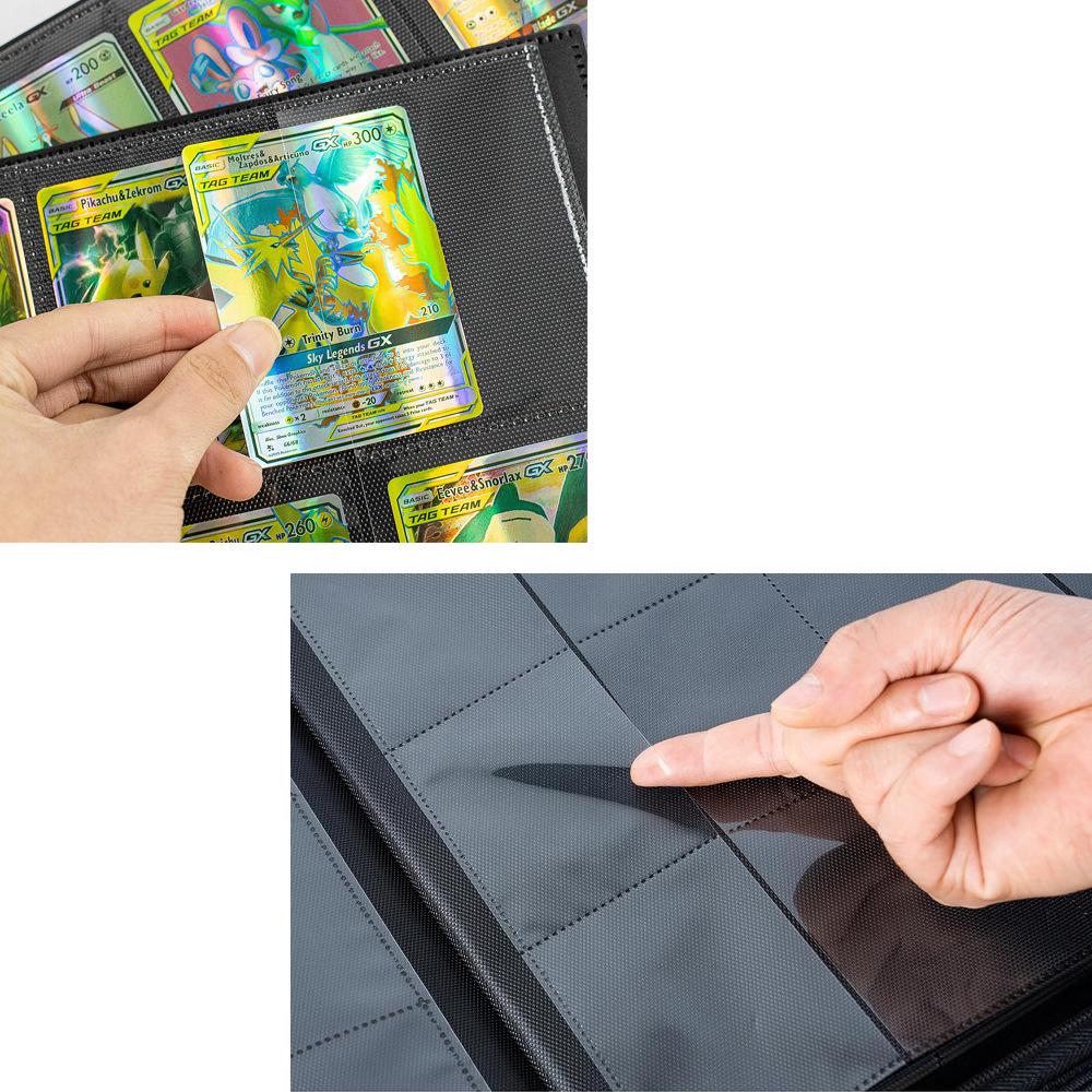 Черный binder для карт Pokémon из ПУ-кожи на молнии: Книга для хранения игр на 4, 9 и 16 карманов большой емкости