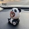 Cute Bear Panda Figure Grumpy Figurine with Hood, Animal Desktop Ornament for Trendy Play Toy Car Dashboard, Compact Statue Home Office Decoration
