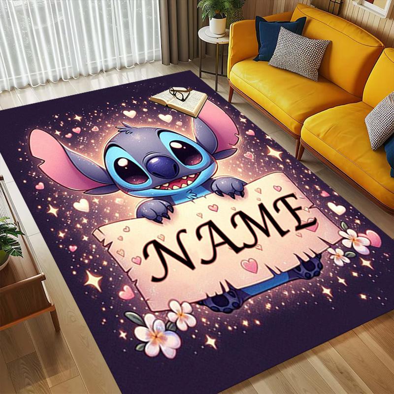 Personalized Name Stitch's Sign Living Room Non-Slip Area Rug Soft Carpet for Bedroom Kids Playroom Sofa Office Home Decor Doormat