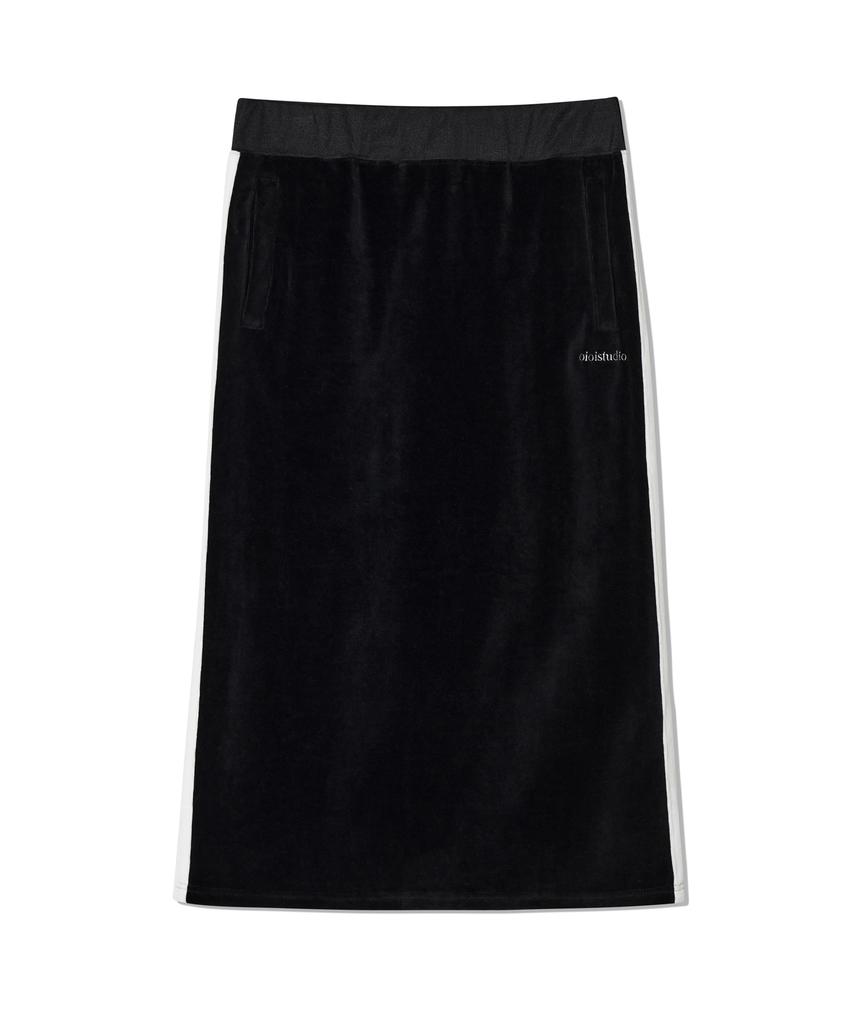 Oioi Collection Layered Logo Velvet Skirt_Black