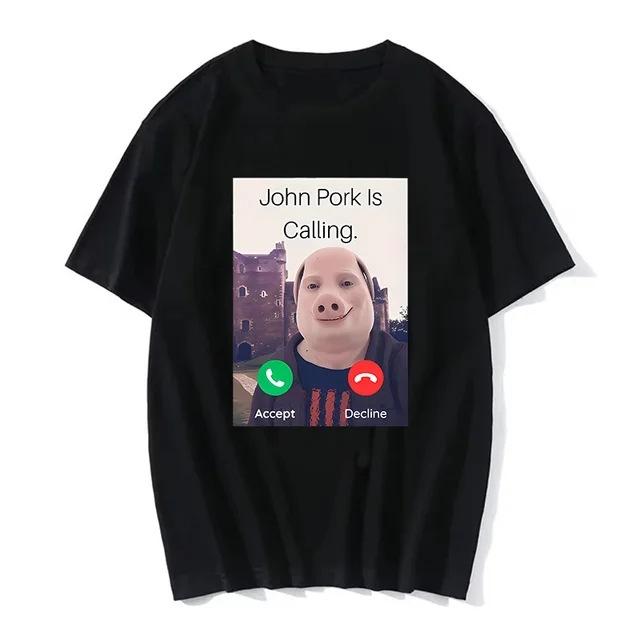 Футболка с надписью John Pork Is Calling Answer Call Phone Юмор Смешная Графика Свиньи Streetwear 3D Принт