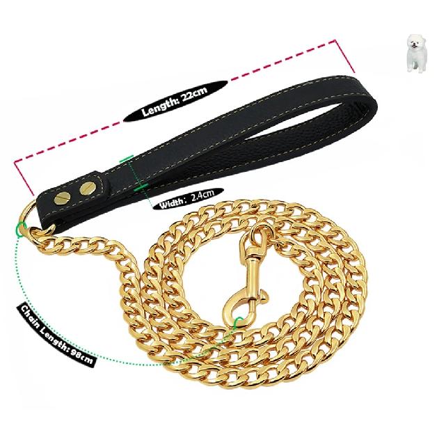 Gold Dog Leash Stainless Steel Pet Weld Chain Strong Metal Dog Lead Chain For Small Medium Large Dog Bichon Frise Dobermann
