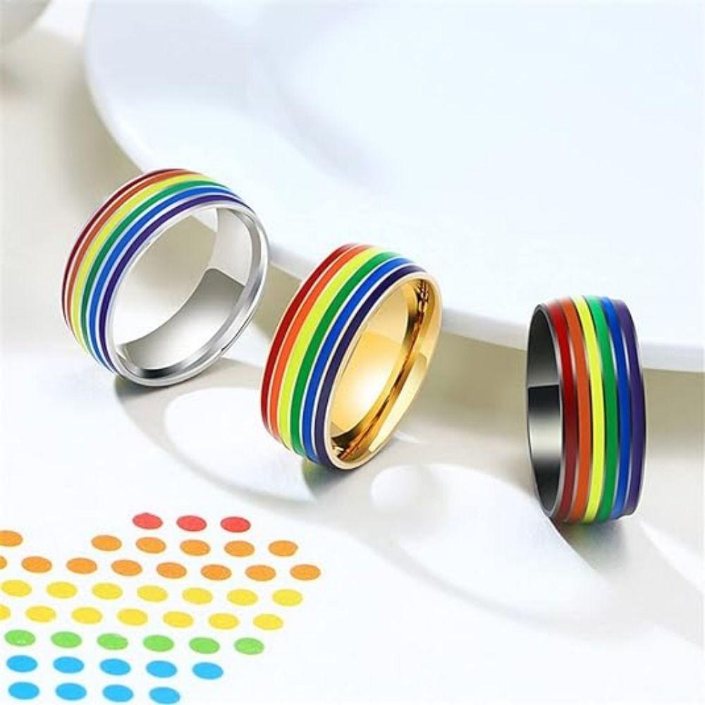 Stainless Steel Multicolour Rainbow Rings Enamel Finger Knuckle Bands Unisex Couple Rings  Woman