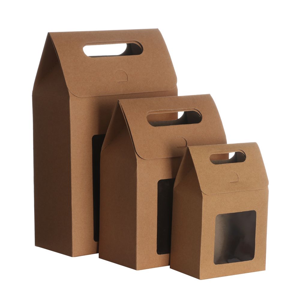 6Pcs Hot Kraft Paper Kids Gift Paper Gift Package Clear PVC Window Candy Wrapping Bag Present Case