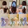 Korea Floral Bow Scrunchies For Women Satin Long Ribbon Ponytail Scarf Girls Hair Bobbles Print Elastic Hair Bands Accessories
