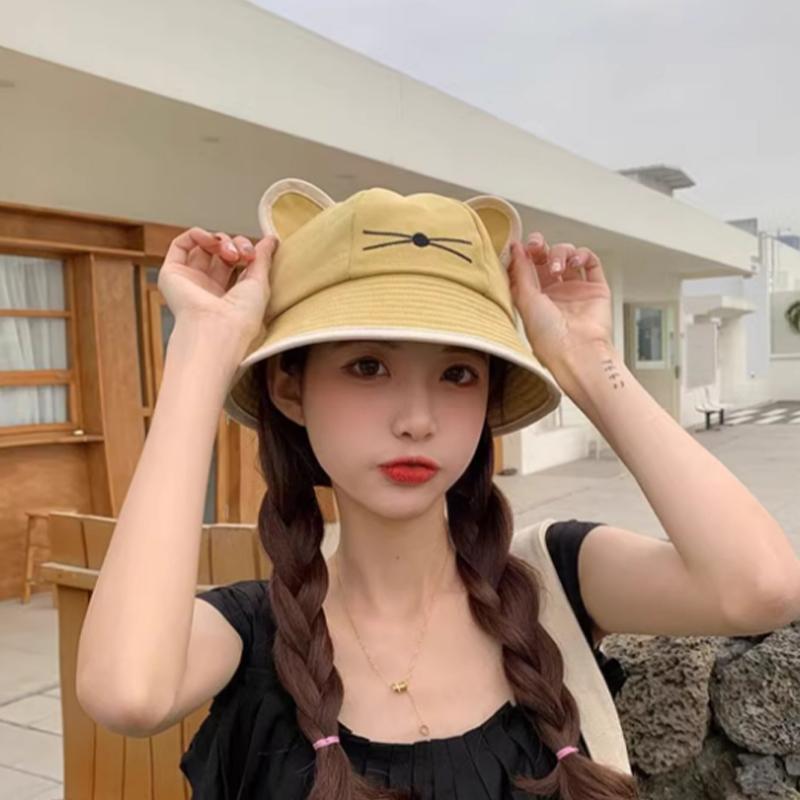 Cat Ears Sun Hat Fishermans Hat Women Summer Cotton Bucket Hat Streetwear for Daily Outdoor Activities