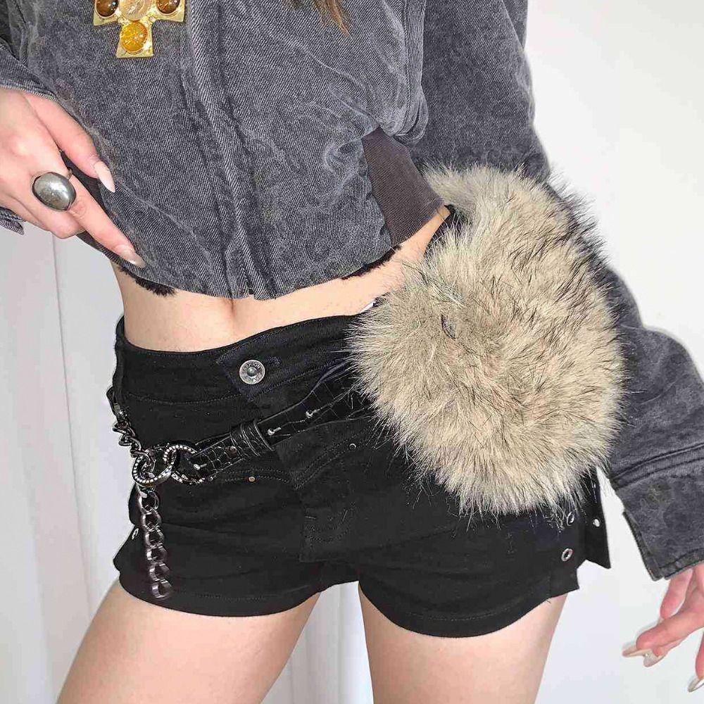 PU Leather Furry Waistband Y2k Y2K Waistband Simple Plush Belt  Autumn Winter