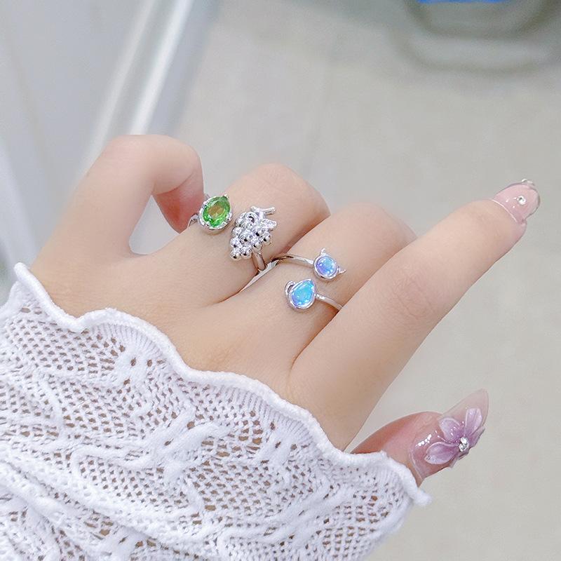 Sweet Grape Personality Bat Cute Kitten Open Ring Niche Premium Sense Stacked Ring
