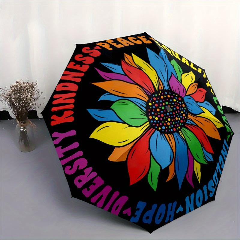 1pc Kindness Equality Automatic Folding Umbrella, 8-Rib Sturdy Canopy, Portable Travel Umbrella for Outdoor Use,138