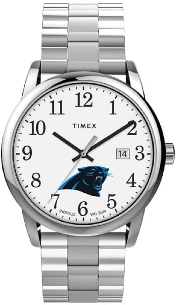 Часы Timex Men's EasyReader 38 мм - Carolina Panthers из нержавеющей стали, современные с удлиненным ремешком, нержавеющая сталь, современные
