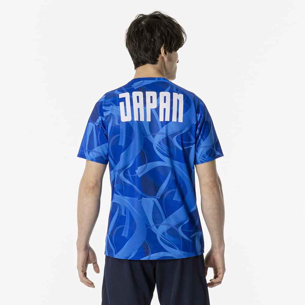 Mizuno Футболка с логотипом JAPAN, вдохновленная игроками, унисекс, доступны детские размеры, MUGEN GRAPHIC 32MABPC1, цвет Directoire Blue, размер 140