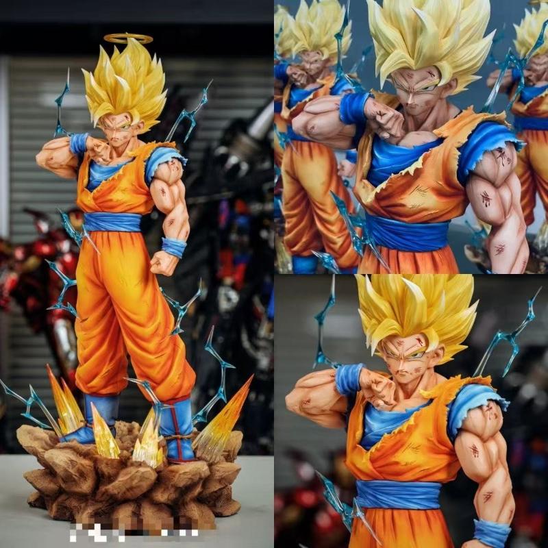 Фигурка Dragon Ball Z Сон Гоку СС2 со светодиодной подставкой Супер Сайян 2 Гоку ПВХ Фигурки Действия 33 см / 12,2 дюйма Коллекционная Модель Игрушки Прочные Подарки
