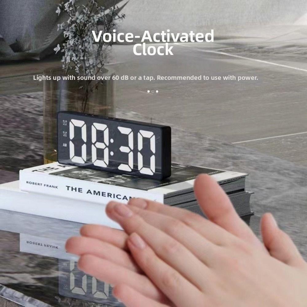 Mirror Display LED Mirror Clock Adjustable Brightness Large Number Digital Alarm Clock USB/Battery Powered Mute Function
