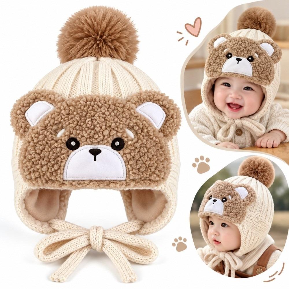 Plush Winter Beanie Cartoon Pom Pom Hat Cute Knitted Hat Autumn and Winter
