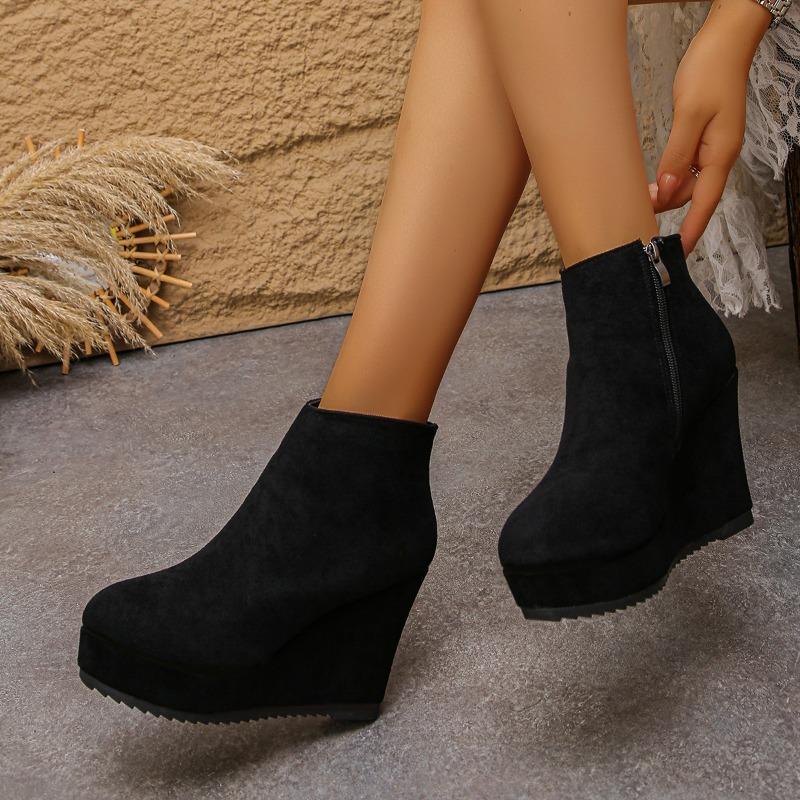 Женские ботильоны на танкетке, осенние, новые, с круглым носком, на боковой молнии, платформа, нескользящие, износостойкие, на высоком каблуке