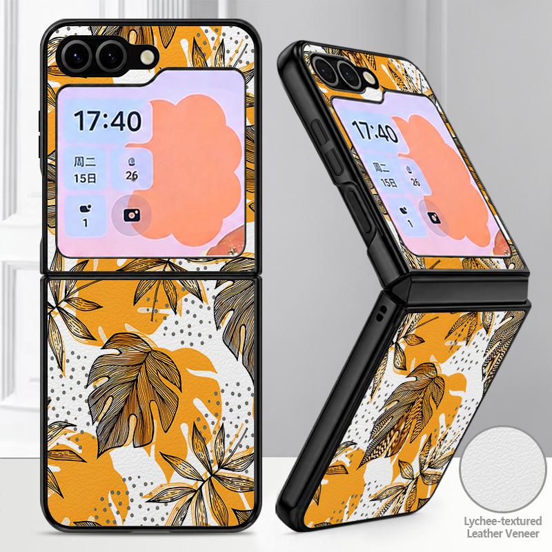 Ретро Листья Цветы Чехол Для Samsung Galaxy Z Flip 8 7 6 5 Flip8 Flip7 Flip6 Роскошная Кожаная Накладка Жесткая Крышка Складного Телефона