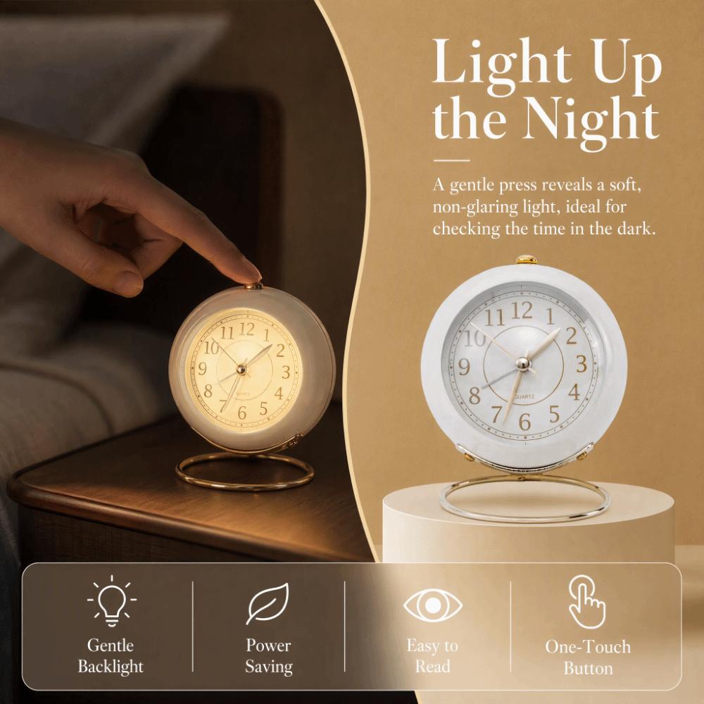 ABS Round Alarm Clock 3.54x4.33in Quartz Alarm Clock Cute Tabletop Clock For Bedroom