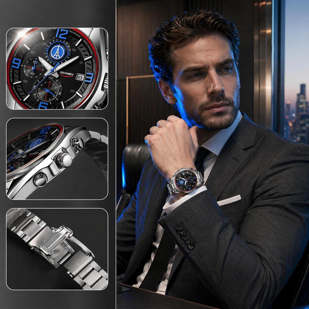 Мужские кварцевые часы SKMEI Racing Chronograph из нержавеющей стали 9346