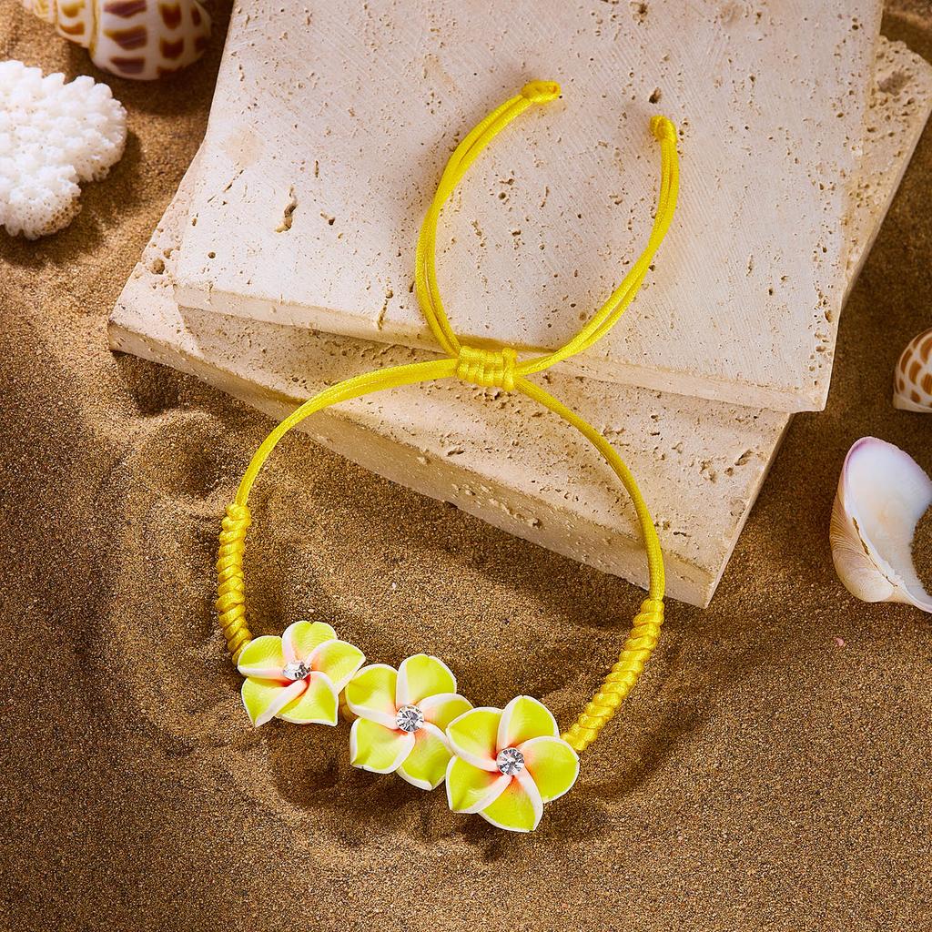 Y2K Aesthetic Plumeria Flower Bracelets for Women Handmade Braided Clay Floral Charm Bracelets Summer Beach Vacation Jewelry