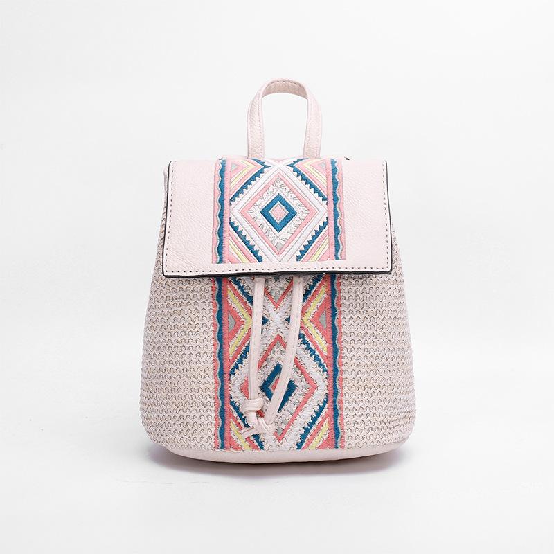 Соломенная тканая сумка, тканый рюкзак с вышивкой, сумка на плечо с ромбом, женская сумка-ведро