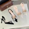 Fashion Sparkling Rhinestone Bow Design Pumps Women Fashion Pointed Toe Heels Mules Shoes for Women Back Trip Strap Elegant Party Shoes