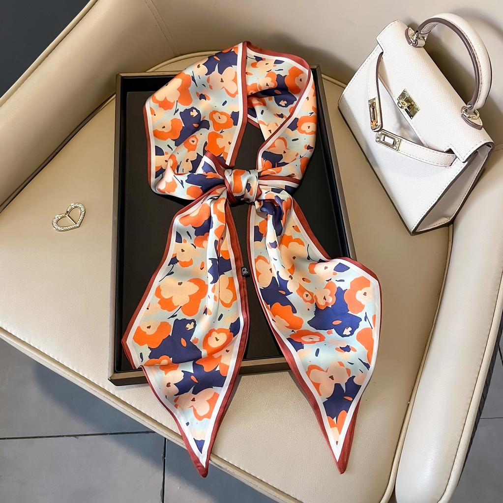 Spring, Autumn and Summer Silk Scarf Small Long Thin Decorative Shirt Bevel Scarf Thin Narrow Neck Protection Fashion Korean Scarf